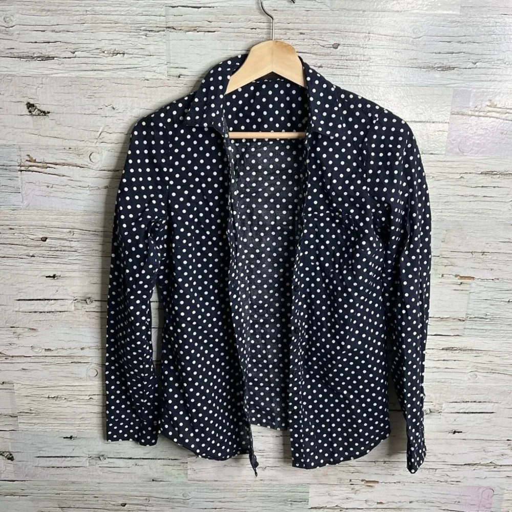 The limited blue white polka dot  blouse top size small